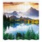 Ambesonne Scenic Decor Collection, Mountain Lake View Sunny Day Nature Picture Art Paintings Effect Print, Polyester Fabric Bathroom Shower Curtain Set with Hooks, Green/Blue/Brown